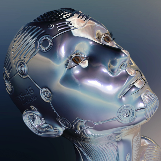 Metallic Android on Gray Background